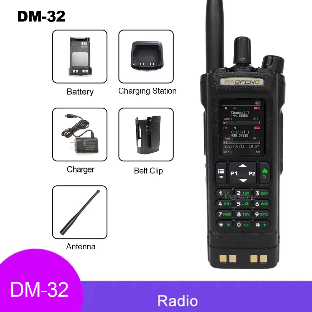 BAOFENG DM-32 UV DMR Digital Walkie Talkie 8W GPS Dual Band VHF UHF IP55 Waterproof 4000 Channels Long Range Two Way Ham Radio