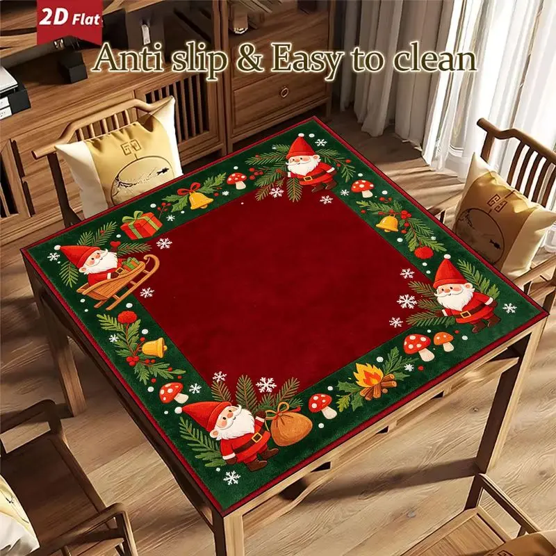 Christmas Mahjong Table Mat, Santa Claus Mushroom Bell, Holly Anti slip Noise Reduction Game Mat, Portable Desktop Decoration