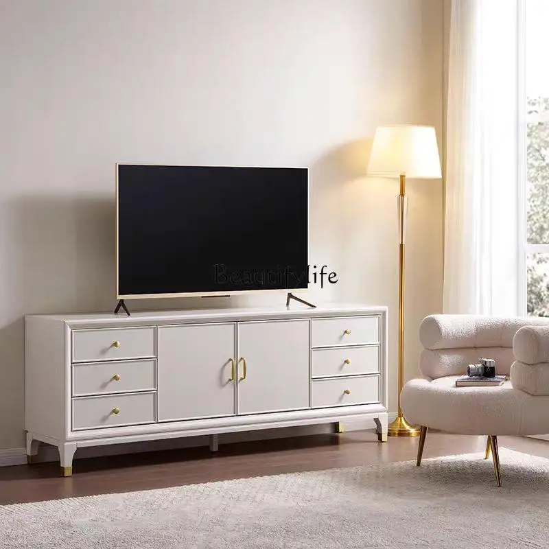 

American light luxury solid wood TV cabinet living room floor cabinet retro and old