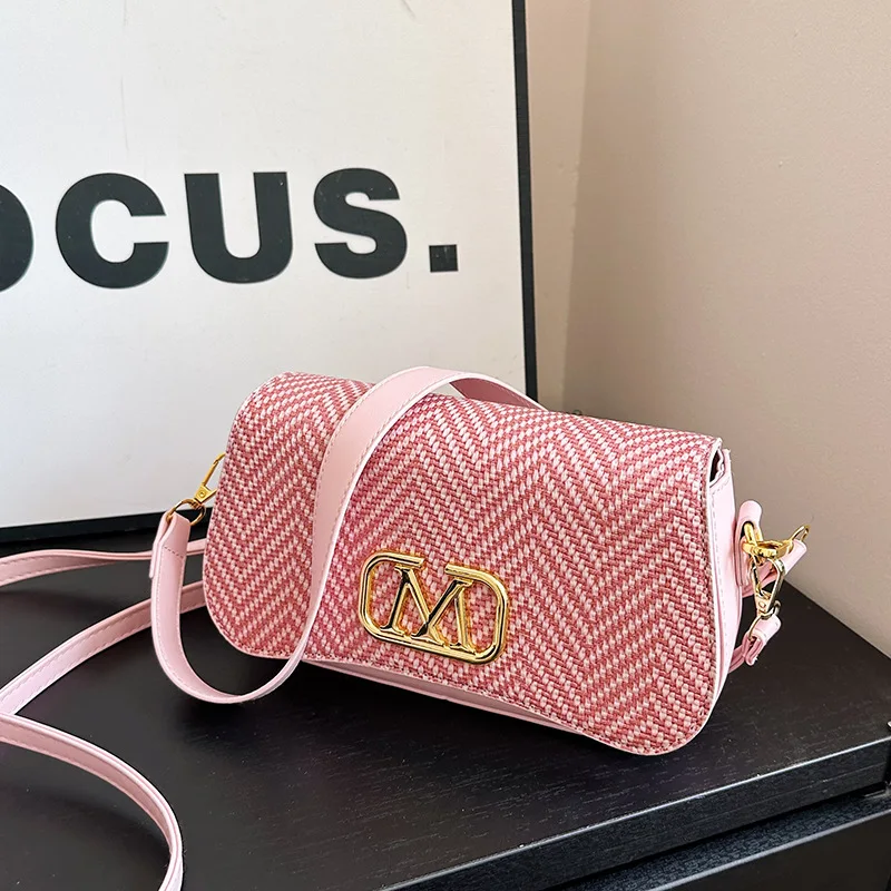 

2025 New M Logo Textured Bag - Women's Solid Color Fashion Crossbody Single Shoulder Bag for Daily & Date