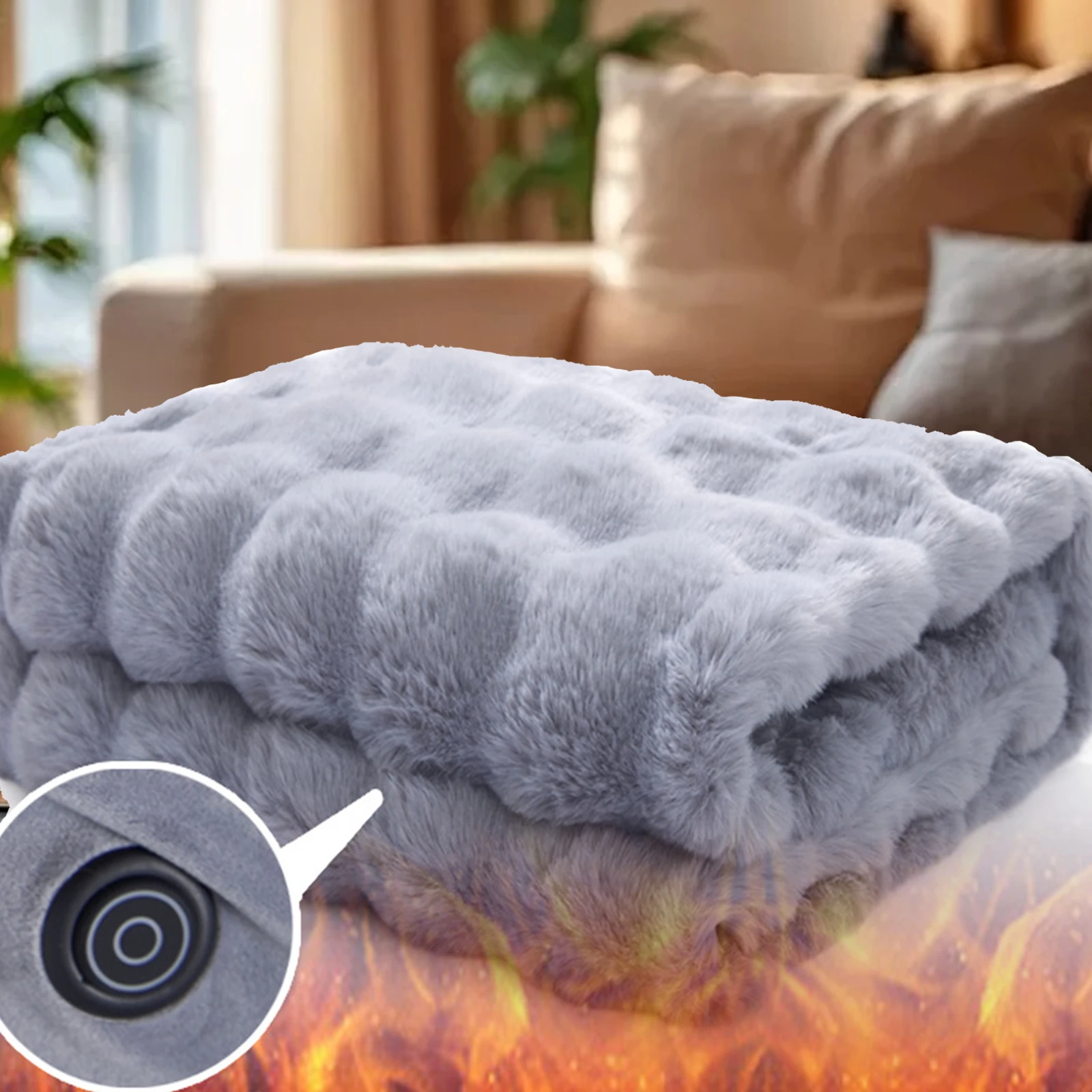 

Электрический теплый плед-шаль с USB-зарядкой, мягкий, на молнии, съемный, для путешествий, работы, кемпинга