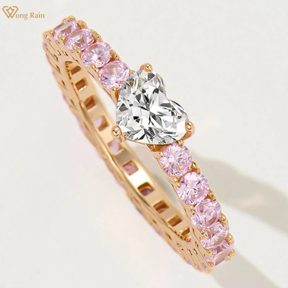 

Wong Rain стерлингового серебра 925 пробы, сверкающее сердце огранки, лабораторный сапфир, высокоуглеродистый бриллиант, драгоценный камень, обручальное кольцо для женщин, ювелирные изделия