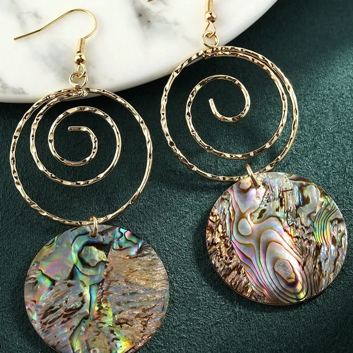 Handmade Circle Shape Natural Abalone Paua Shell Earrings Hawaiian Beach Island Jewelry for Women