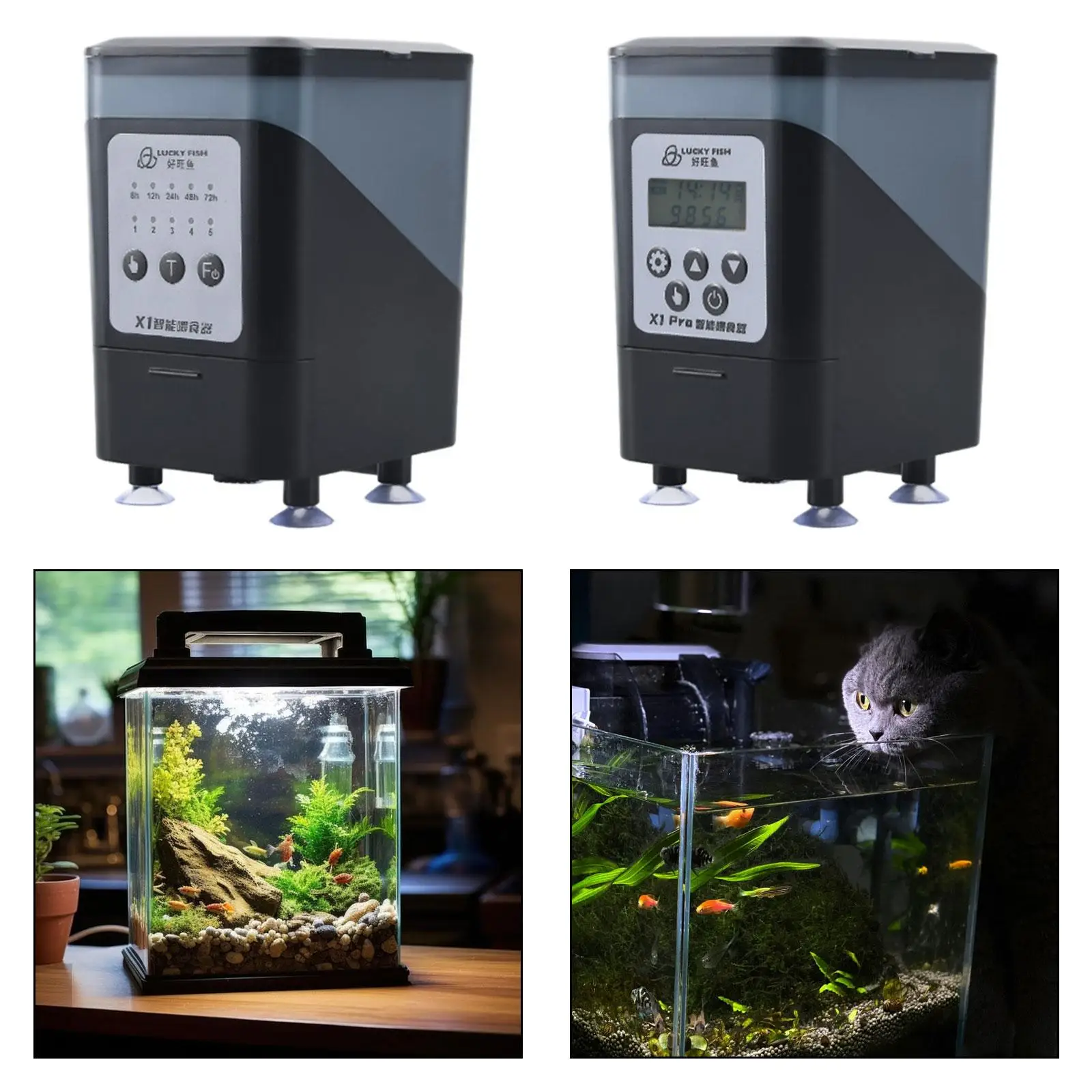 Automatic Fish Feeder Large Capacity Waterproof Timer Feeding Clear Design Moistureproof Suction Cup Install Food Dispenser