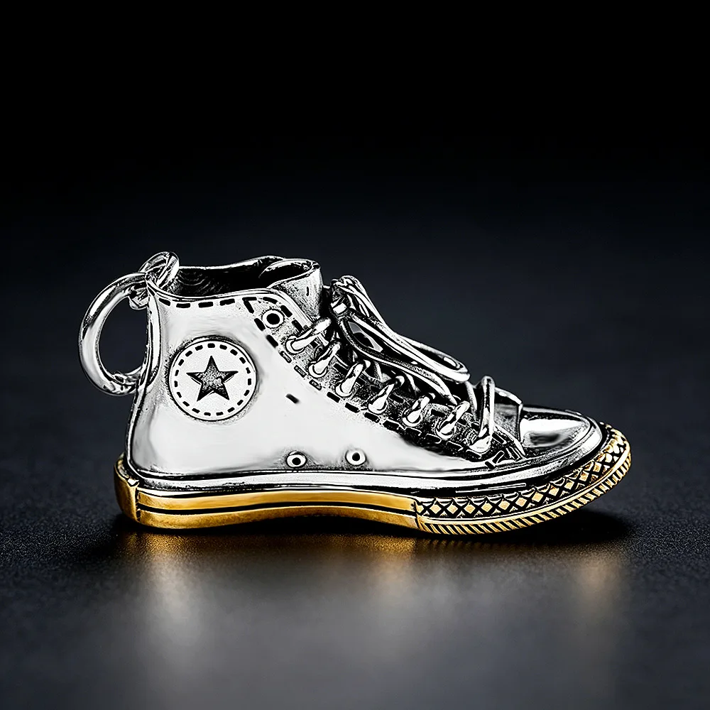 BOCAI New s925 pure silver trend ins wind canvas shoes silver pendant man and women fashion hip-hop wild pendant