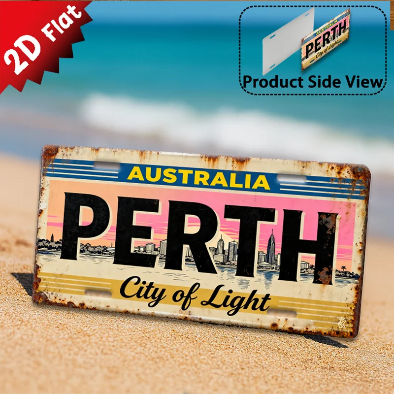 2D Flat, 1pc, Perth Metal Sign, Outdoor Plaque& Wall Decoration(20 X 15cm), Vintage Metal Sign, Urban Vintage Decoration, Coasta