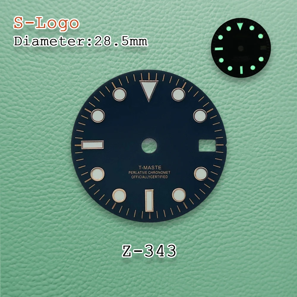 28.5mm S logo NH35 dial black dial green illuminated dial suitable for NH35/NH36 movement clock tool accessories