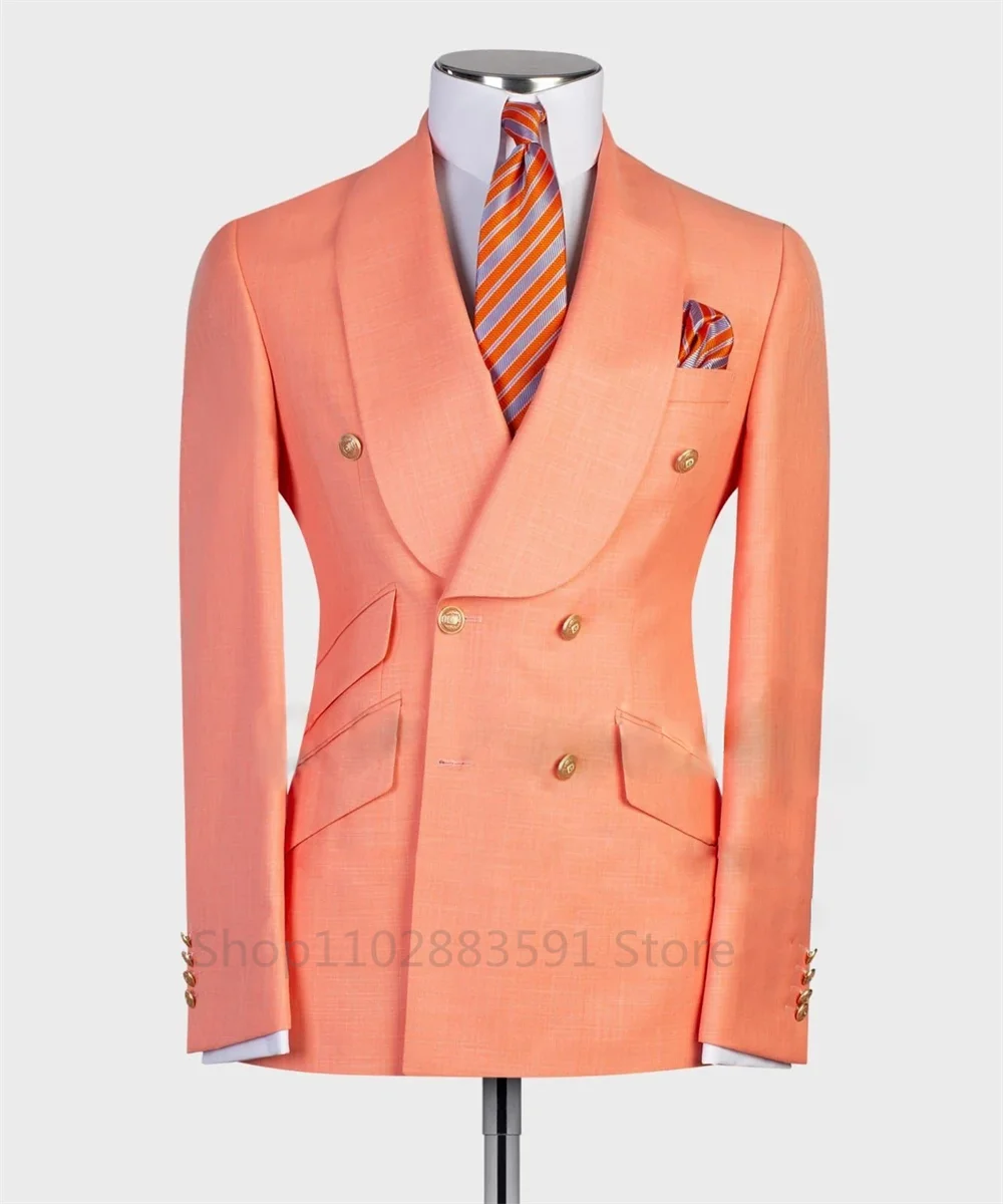 2024 Suit For Mens Groom\'s Wedding 1 Pieces Slim Fit Blazer Wide Shawl Lapel Luxury Men Suit Custom Made Tuxedo Gold Button