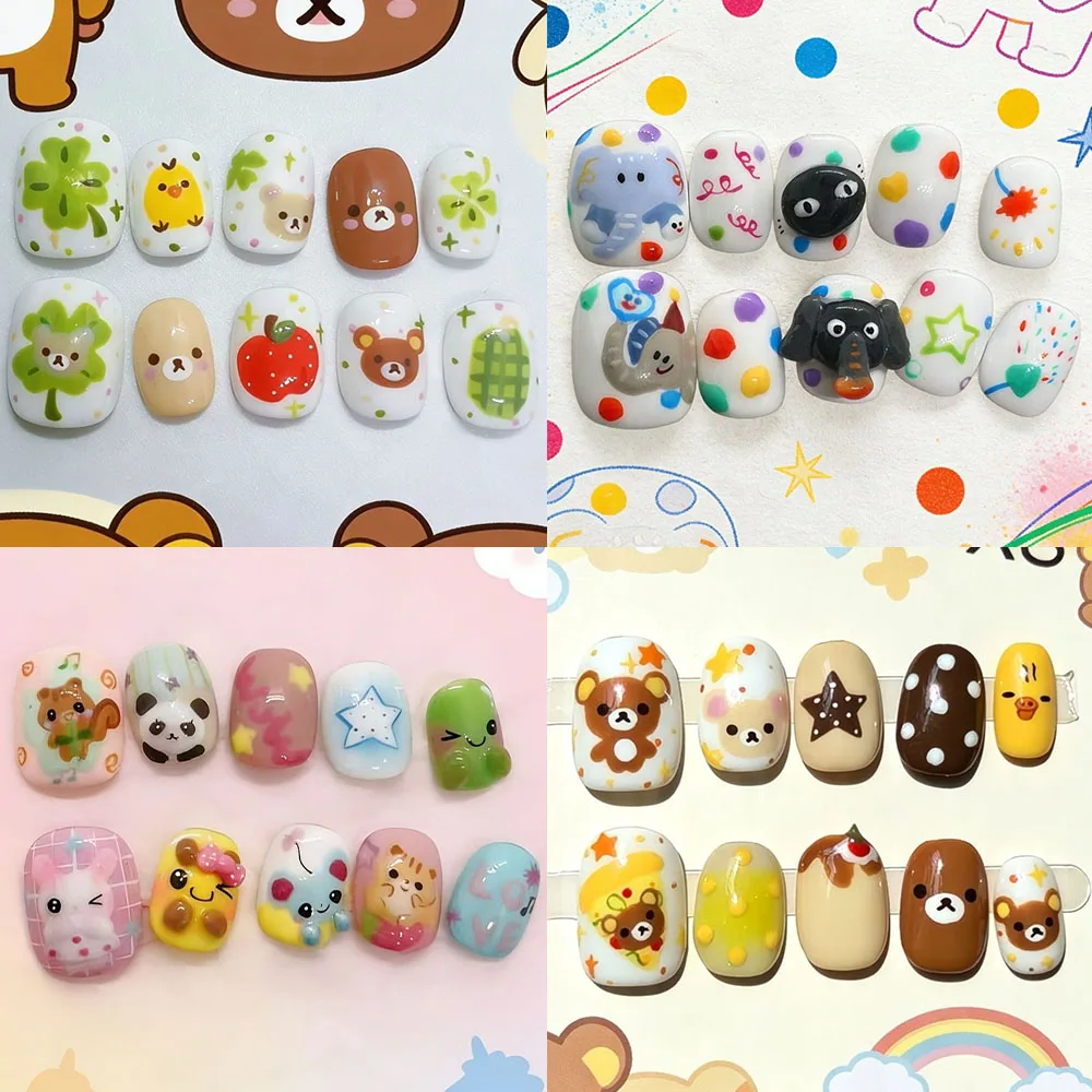 adesivos-de-unhas-falsas-artesanais-estilo-desenho-animado-fofo-rilakkuma-elefante-panda-cachorrinho-bolinhas-e-estrelas-–-presente-de-aniversario-e-adesivos-para-festas