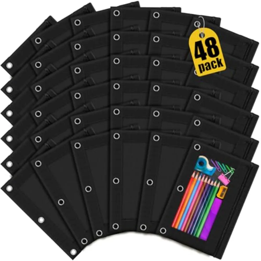 

Чехол для карандашей для папок-регистраторов на 3 кольца, черный, оптом, с 3 отверстиями, на молнии, с прозрачным окном, прочный и долговечный, тканевый, для карандашей