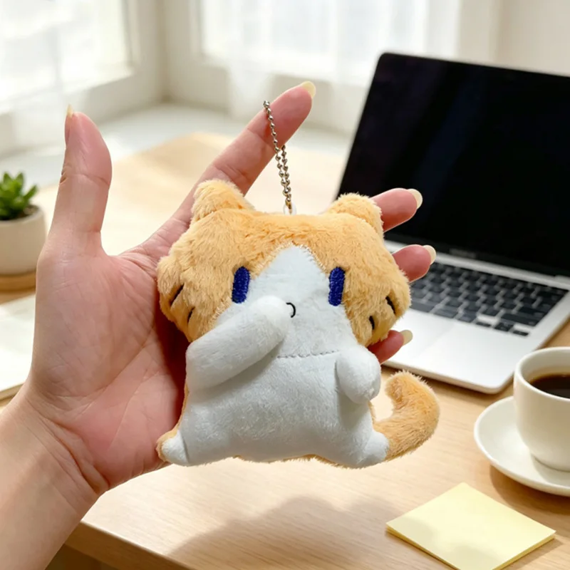 Cute Covering Its Mouth Cat Plush Keychain Pendant Creative ‘Monthly Salary Cat’ Backpack Decoration Car Keychain Birthday Gift