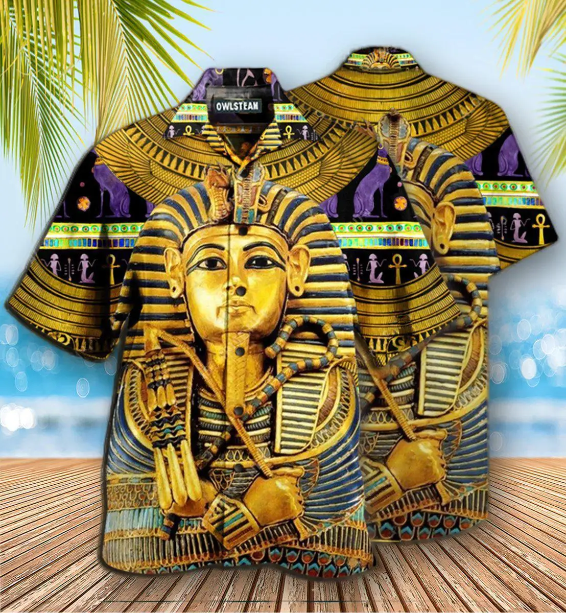 

New Hawaiian Shirts Egyptian Pharaoh Painting Cuban Collar Top Short Sleeve Casual Shirt for Men Vintage Plus Size