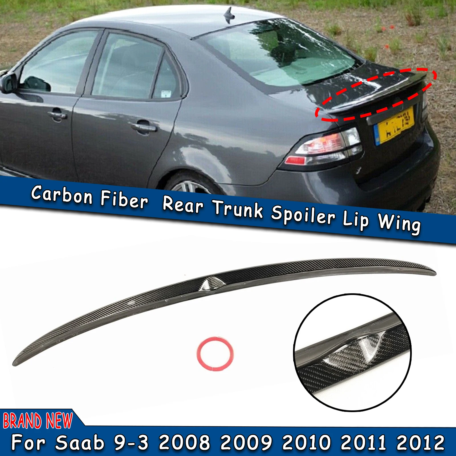 Real Carbon Fiber Car Rear Trunk Spoiler Wing Decklid Trim Tailgate Duckbill Lid Trim Decklid Flap Lip For Saab 9-3 2003-2012