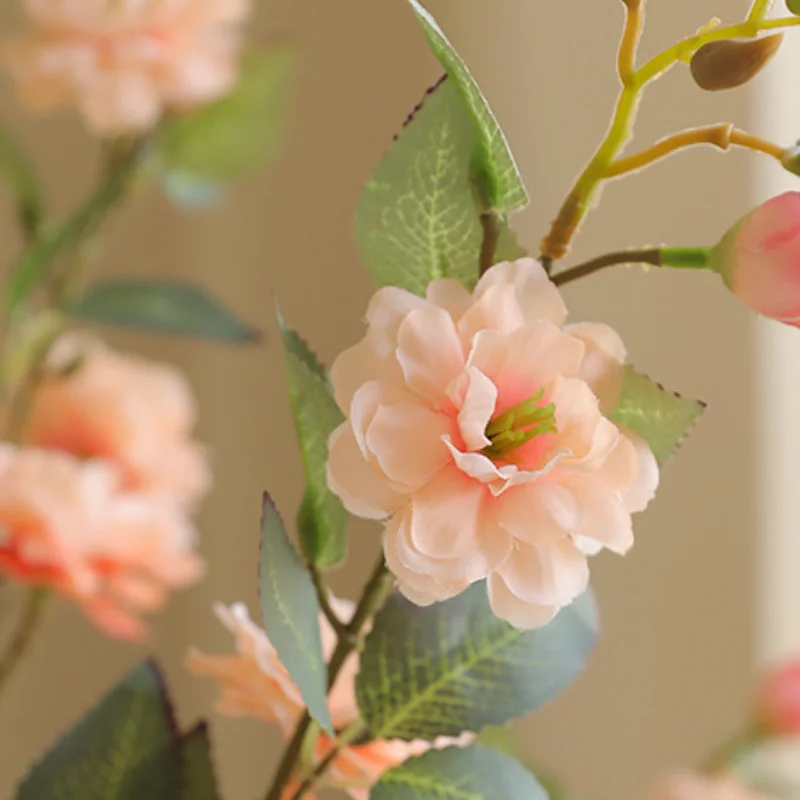 90CM Artificial Single Branch Camellia Chinese Style Retro Home Decoration Photography Prop Silk Flower Wild Camellia