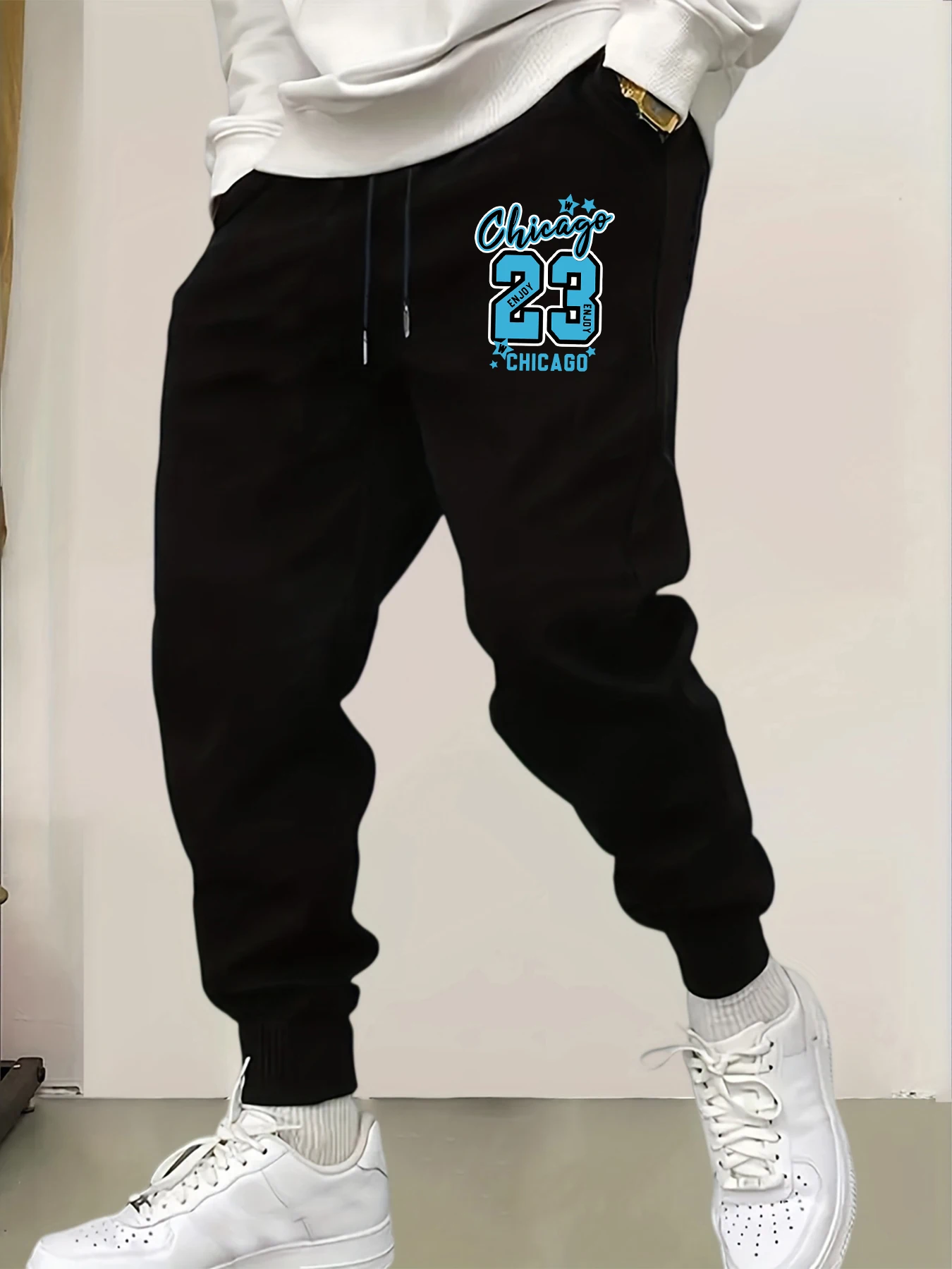 

Chicago Blue 23 Letter Prints Fashion Sport Joggers Street Fleece Trousers Casual Comfortable Britches Autumn Winter Sweatpants