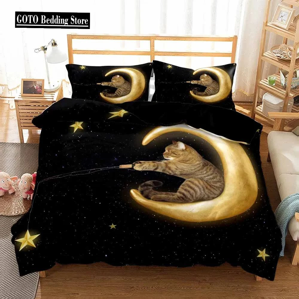 

Galaxy Cat Kids Quilt/Duvet Cover with Pillocases Cartoon animal Comforter cover Bedding Set Star Sky Pet Child Bed Cover Sets