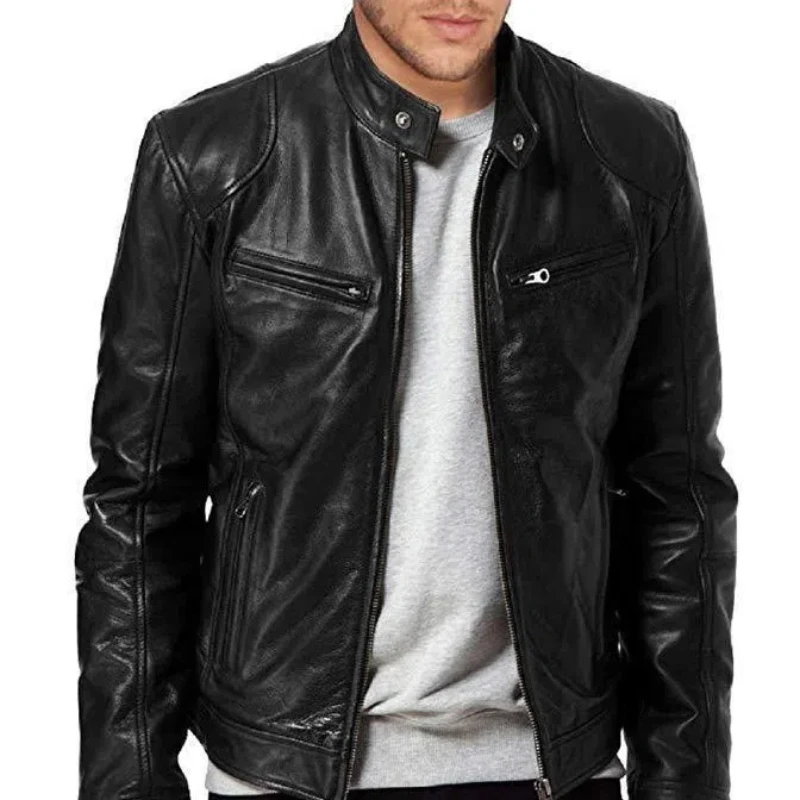 Fashion men's clothing men's leather jacket men youth stand up collar punk men motorcycle leather jacket men's jacket men's coat