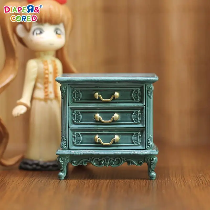 New Miniature Bedside table Mini Cabinet Bedroom Furniture Kits Home & Living For 1/12 Scale Dollhouse