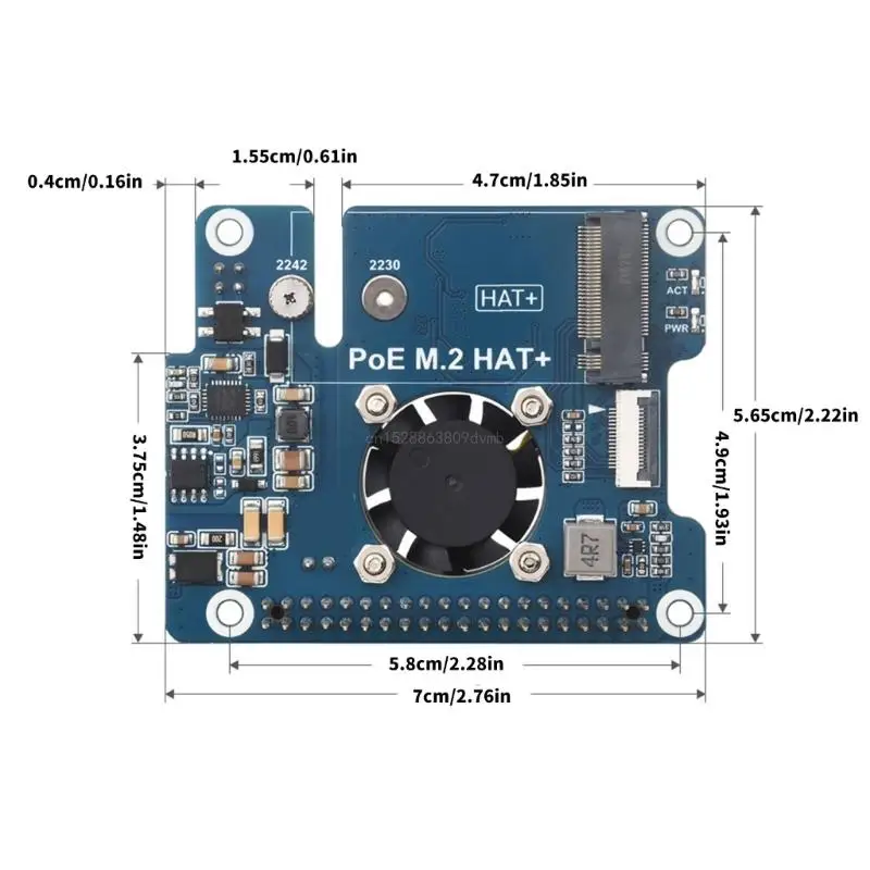Адаптер PCIe-M.2 с функцией PoE для RPi 5 POE HAT M.2 HAT+ поддерживает протокол NVMe M.2 2230/2242 IEEE802.3af/at