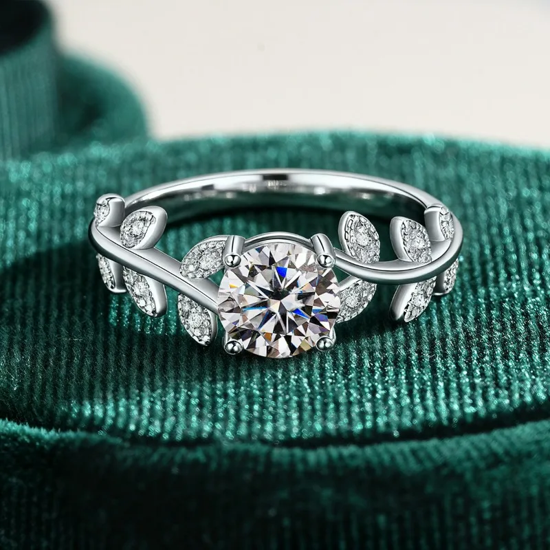 

KNB 1CT сертифицированное настоящее круглое кольцо с муассанитом и бриллиантами для женщин на каждый день, юбилей, настоящее серебро 925 пробы, ювелирные изделия