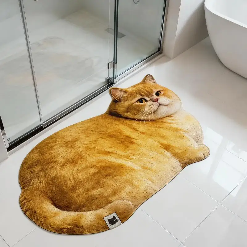 3D Cute Cat Shaped Diatomite Bath Mat Super Absorbent Non-slip Quick Dry Bathroom Doormat For Cat Lover Home Decor Gift