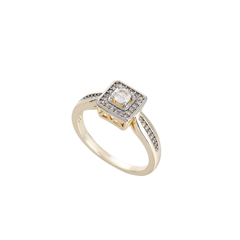 Quadratisches, doppellagiges Zirkon-Vintage-Ohrringe- und Ring-Set, kupferbeschichtet mit 14K Gold, modischer Schmuck für Bankette und Partys, luxuriöse Accessoires. – Detail 11