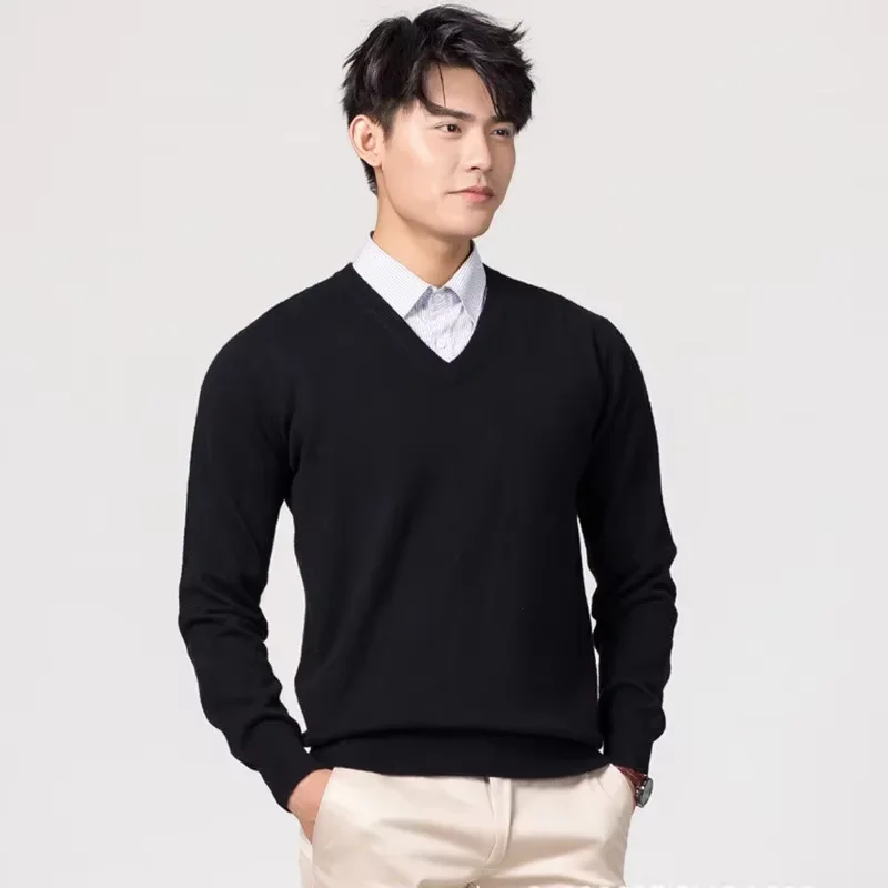 MRMT 2024 Brand New Men's Sweaters V-neck Slim Pullover Knitted Solid Color Man Sweaters Men Sweater Tops Pullovers for Male