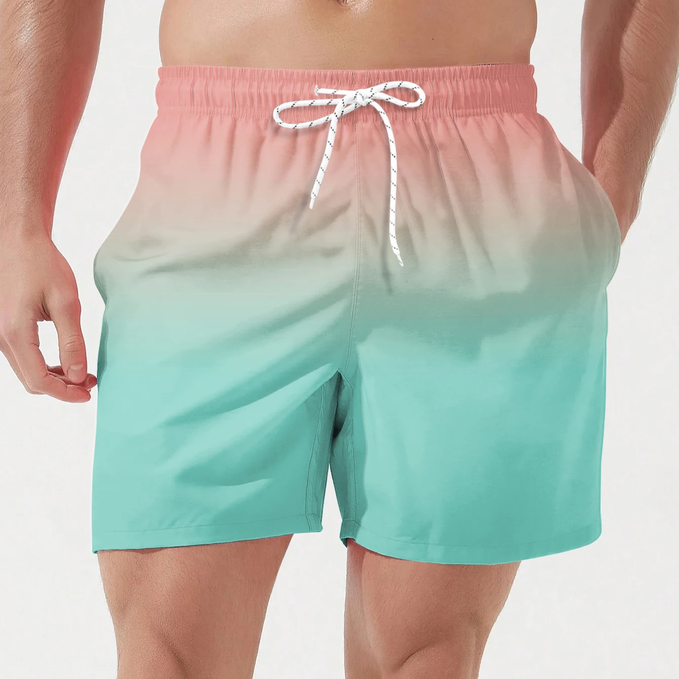 Colorful Gradation 3D Printed Beach Shorts Men\'s Gym Running Sportswear Swimming Quick Dry Bottoms Casual Daily Short Pant