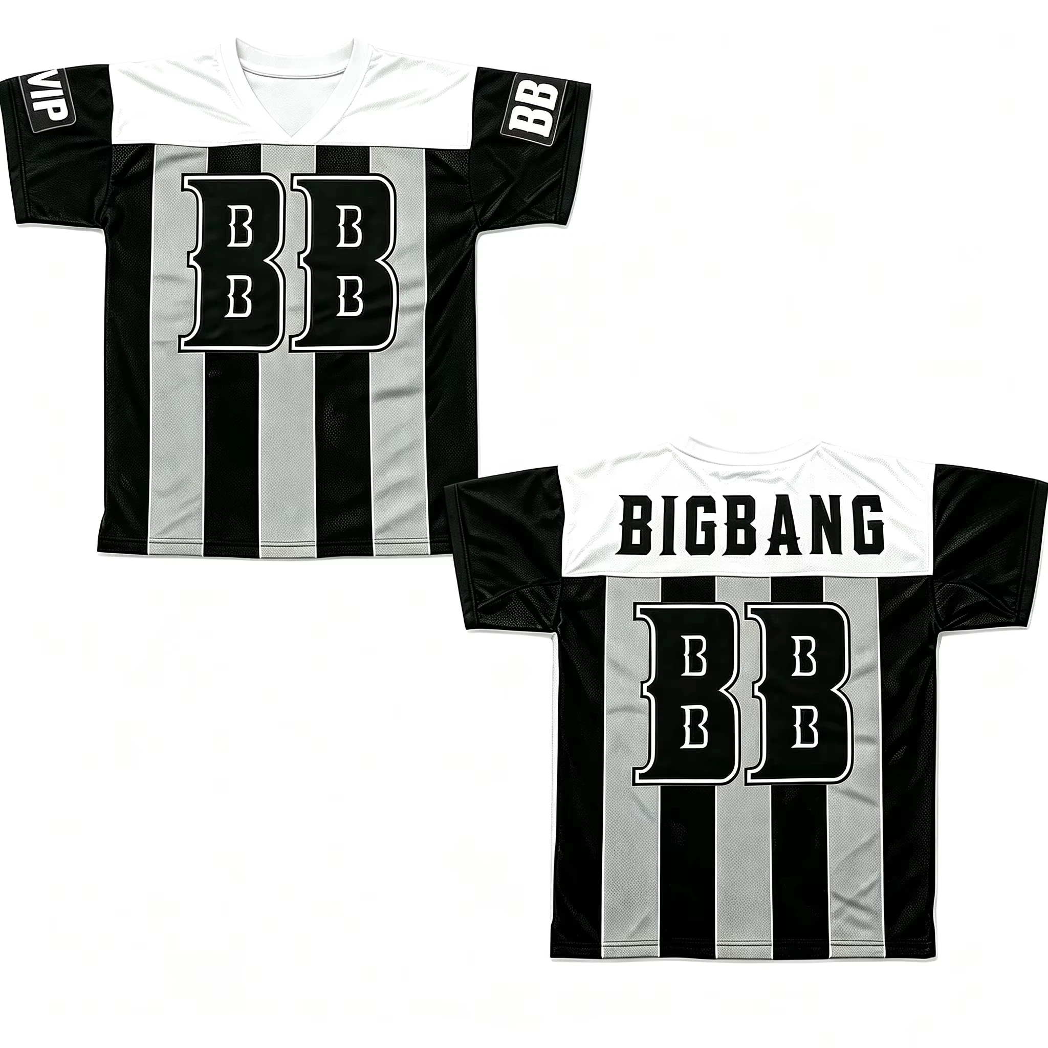Family Matching Replica American Style Sport Jersey, Black‑White‑Grey Vertical Stripe Short‑Sleeve Mesh Sport Top for Adult Kids