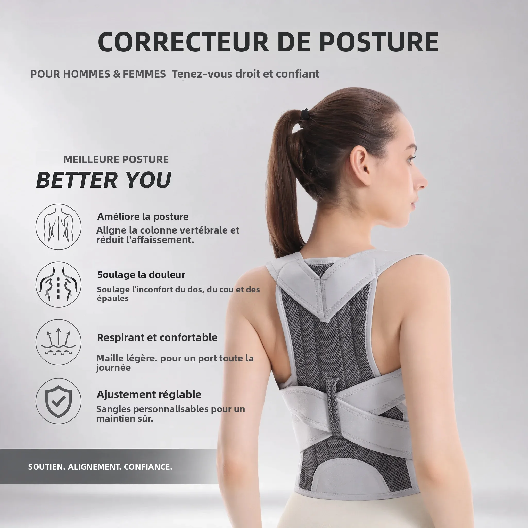 Nouvelle conception de ceinture dorsale pour corriger la posture, soutien lombaire, correction de la scoliose, soutien de la colonne vertébrale, ceinture orthopédique