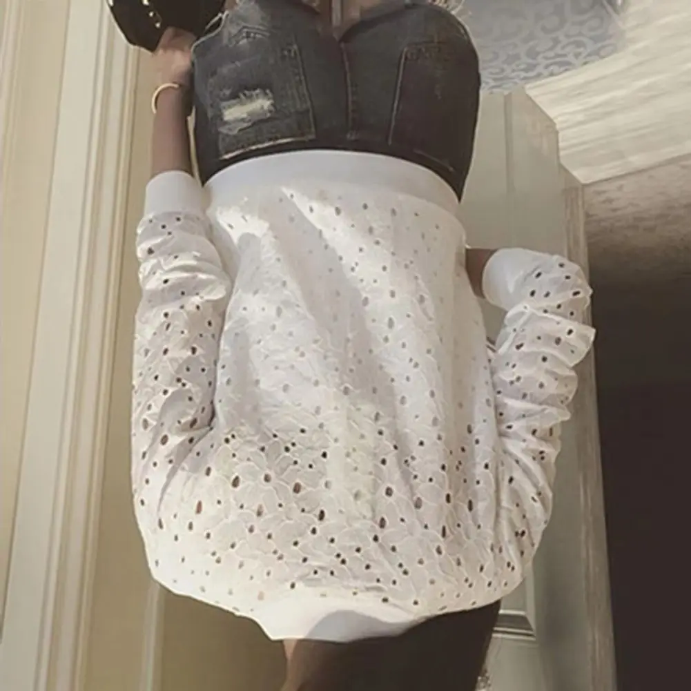 

Versatile Women Jacket Women Short Jacket Elegant Lace Stand Collar Baseball Jacket for Women Sheer Hollow Out Coat for Summer