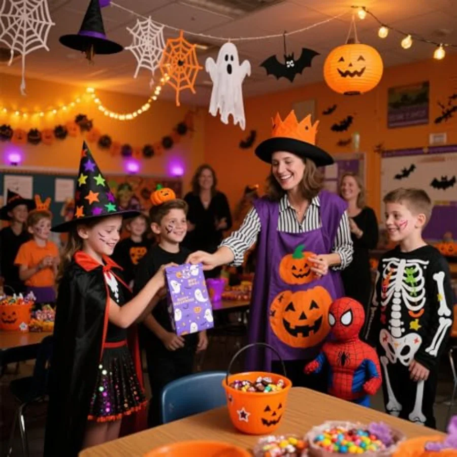 Paquet de 24 sacs à cadeaux d'Halloween, 4 styles de sacs à friandises avec échange Sti Party Favo pour fournitures d'Halloween en classe 4,7" x 3,1" x 9