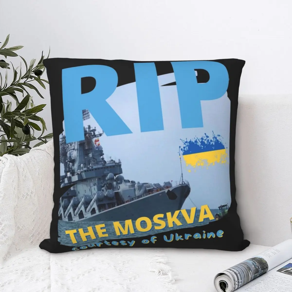 RIP The Moskva,Courtesy Of Ukraine Square Pillowcase Polyester Pillow Cover Velvet Cushion Decor Comfort Throw Pillow For Home