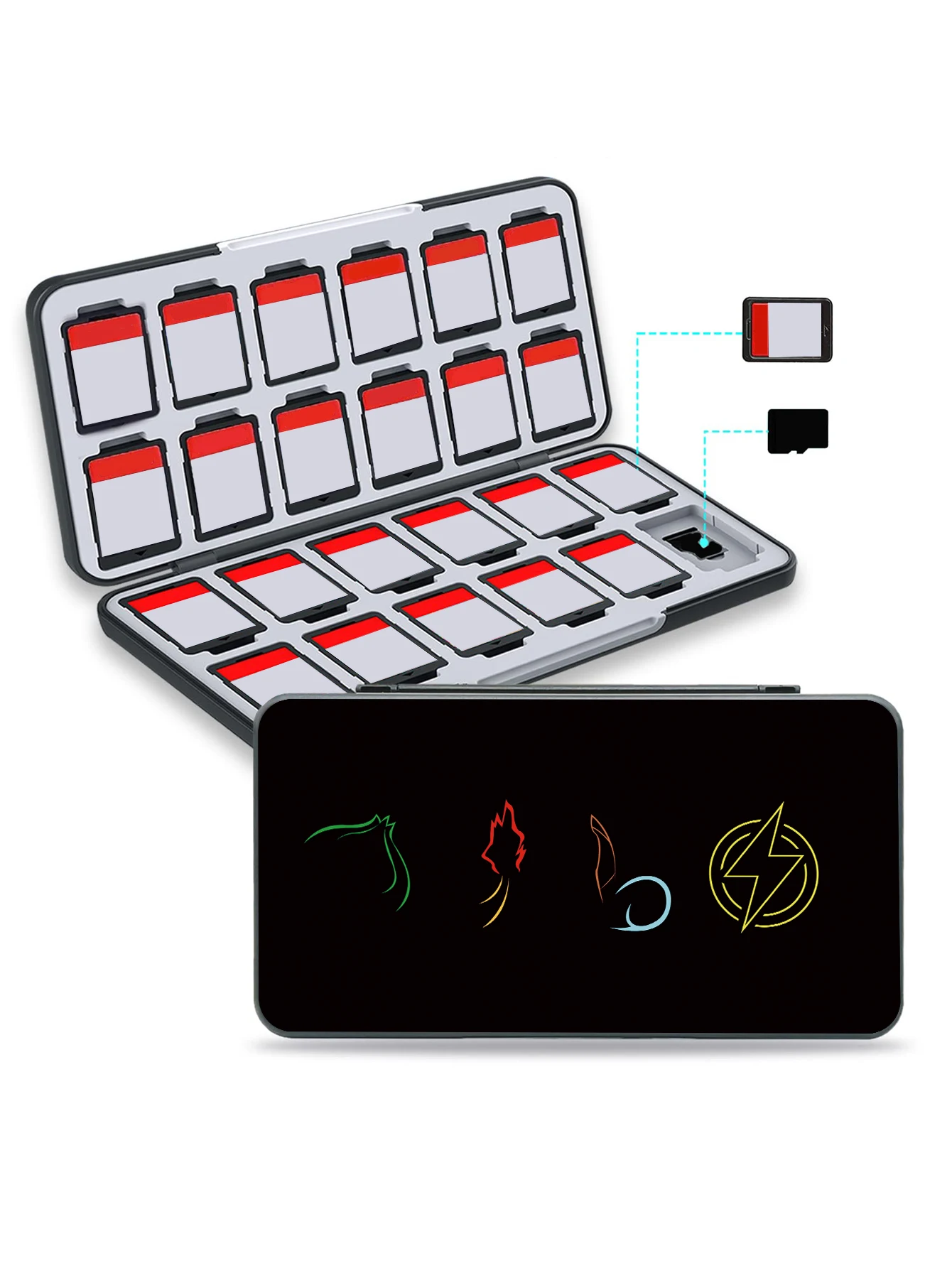 Fairy tail game card holder storage box, 24 game slots, and 24 Micro SD card slots, suitable for Lite/OLED/ns switches