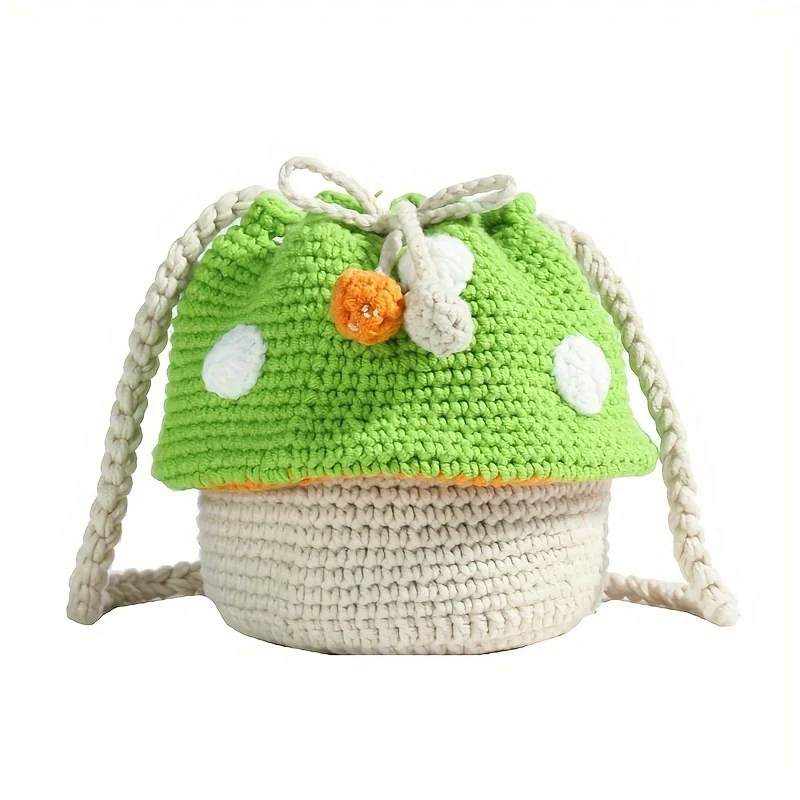 

1 шт., милая маленькая и изысканная сумка через плечо с перекрестным узором в виде грибов, связанная вручную крючком для женщин, плюшевый подарок