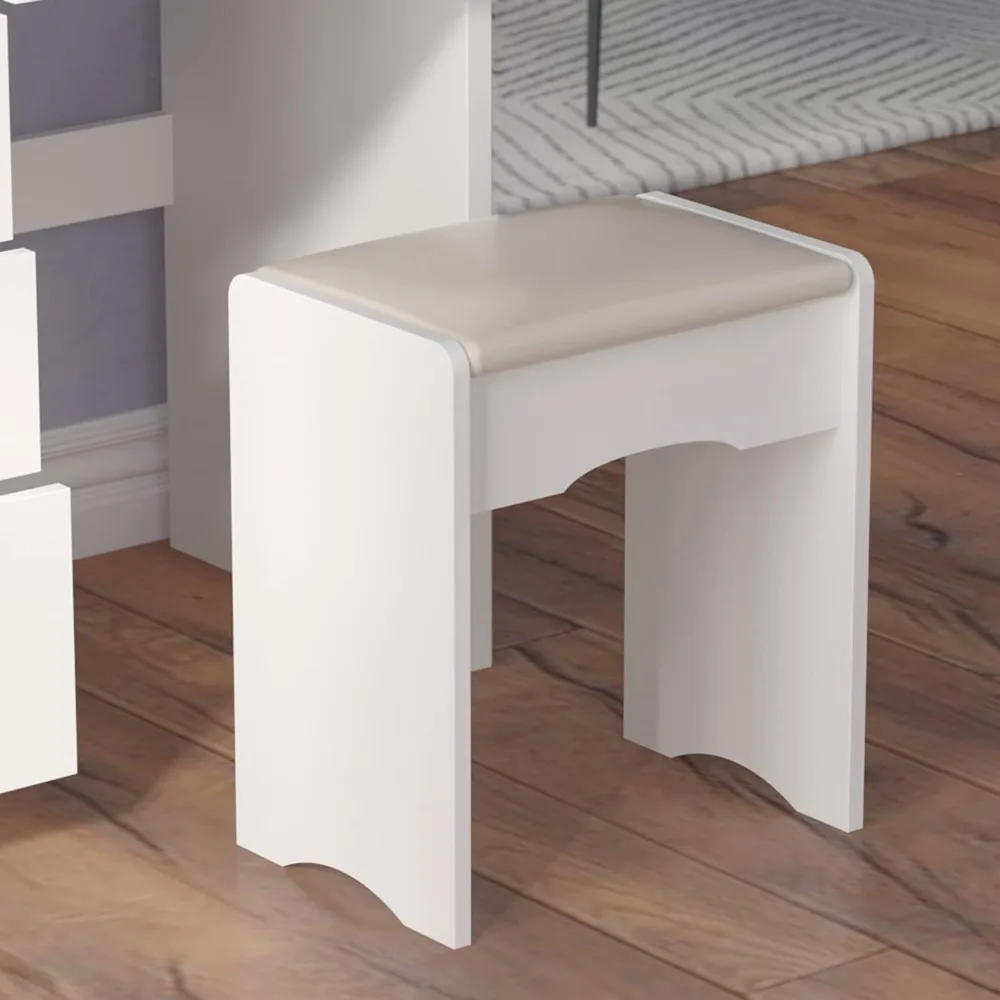 مجموعة مكياج ECACAD: مرآة كبيرة وطاولة تزيين مكونة من 5 أدراج مع أرفف تخزين ومقعد مبطن لغرفة النوم #3