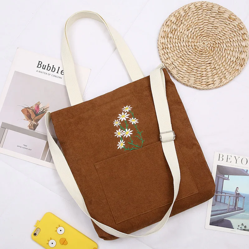Large Women Shoulder Shopper Bag Ladies Canvas Tote Shopping Bags Corduroy Female Handbag Crossbody Book Bags for Girl Student