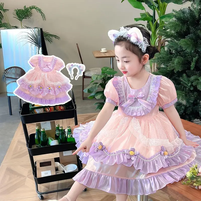 

Children's Spanish Lolita Princess Ball Gown Bow Floral Vintage Birthday Gauze Party Dresses Girls Easter Eid Children Clothing