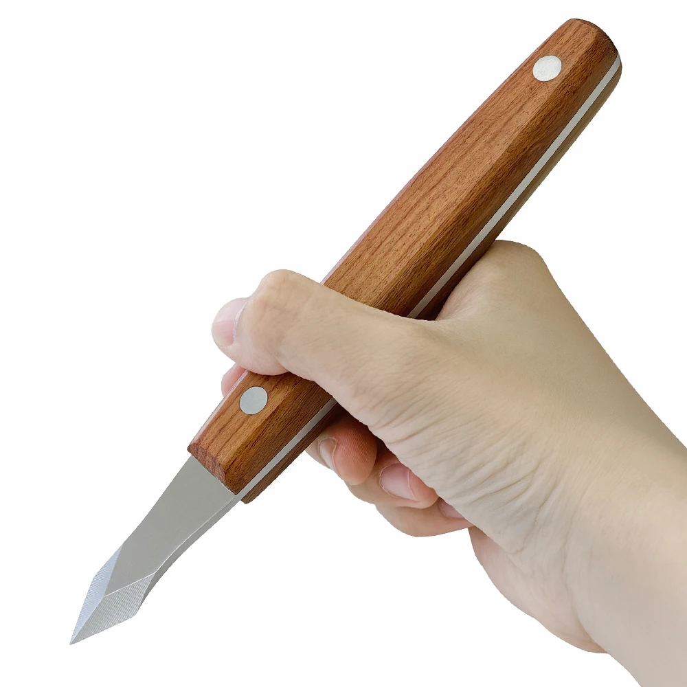 

Маркировочный нож Allsome из высокоуглеродистой стали, деревообрабатывающий писец, 7,6-дюймовое двойное скошенное лезвие с деревянной ручкой и кожаным ножом