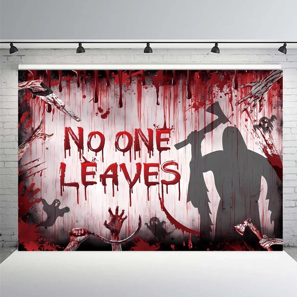 

Bloody Halloween Backdrop Dripping Blood Ghost Shadow Zombie Vampire Horror Death Reaper No one can leaves Photo Background