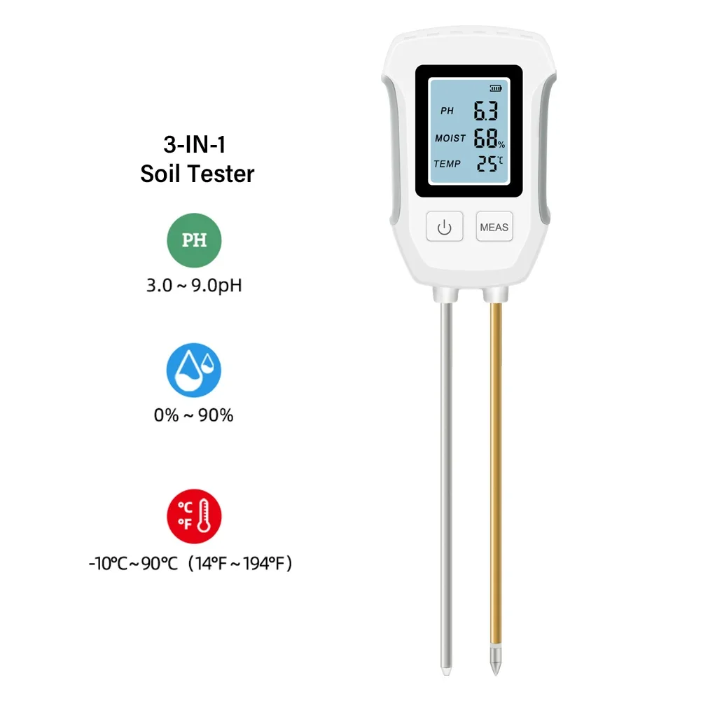 Soil Meter Digital pH Moisture Fertility Light Temp Humidity Analyzer for Garden, Plants, Lawn, Farm Accurate Soil Tester
