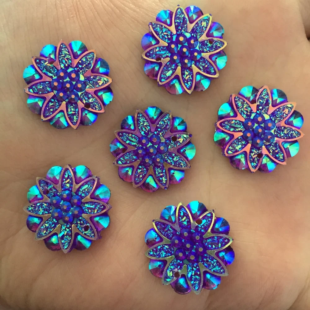 20pcs 18mm AB Resin Bling 3D Flower Flat back Rhinestone 2 Hole Applique Scrapbook DIY Wedding Decor Crafts Accessories Supplies