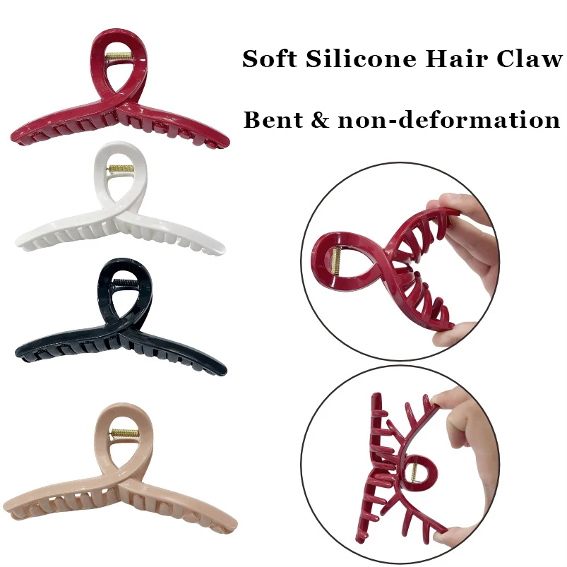 13 سنتيمتر حجم كبير آمنة لينة سيليكون مشبك شعر مقاطع المرأة عازمة غير التشوه القرش القبضات 2026 ترقية العصرية إكسسوارات الشعر #2