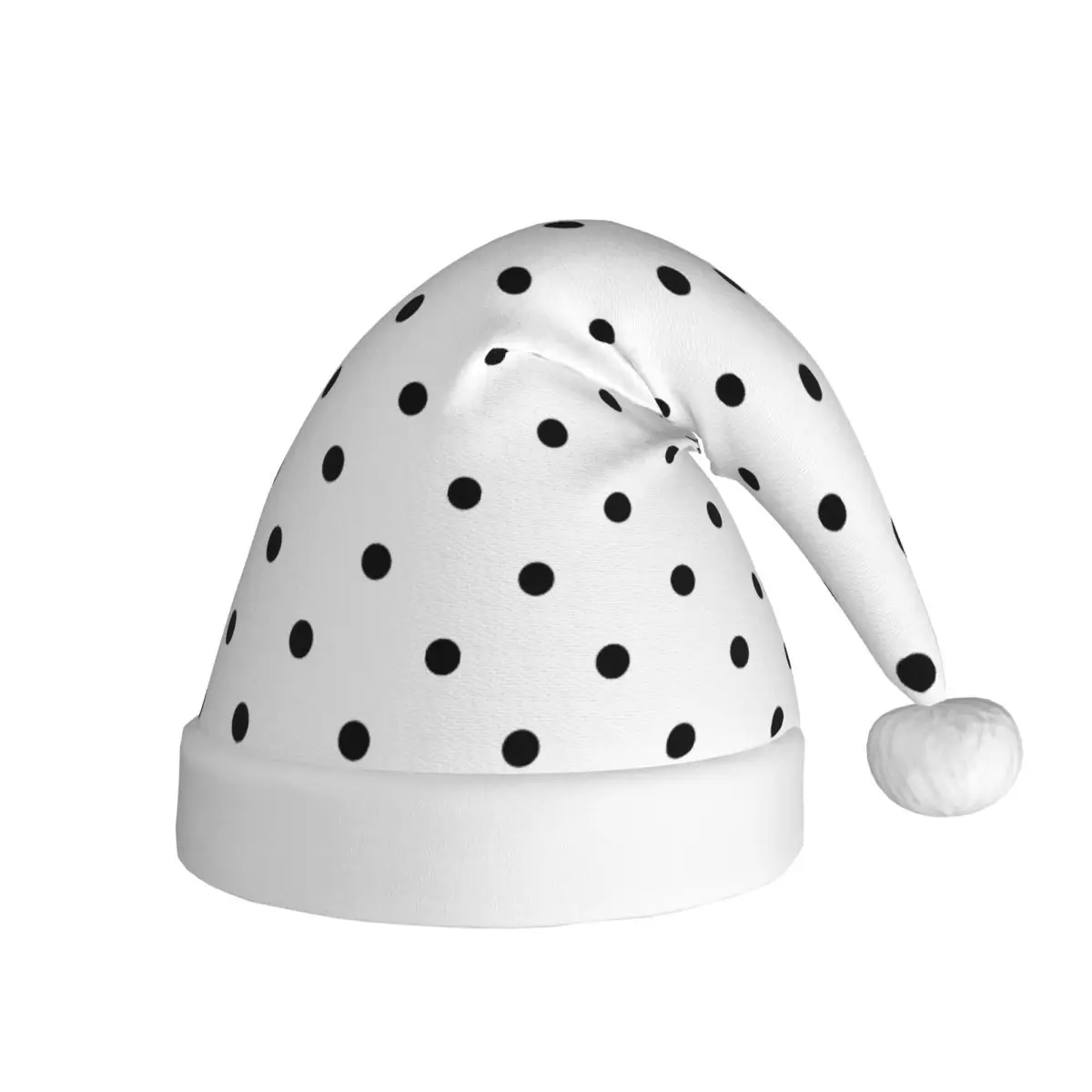 Black Dot Polkadots Cute Cartoon Christmas Hat for Adult Men Women Santa Hat Cap Xmas Decoration Headdress