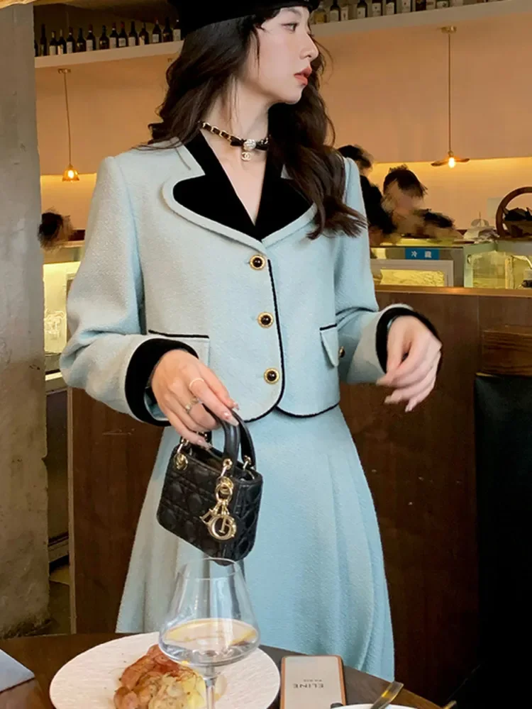 2023 Autumn winter Small Fragrance Two Piece Set Women Short Jacket Coat Long Skirt Suit Fashion 2 piece sets women outfit