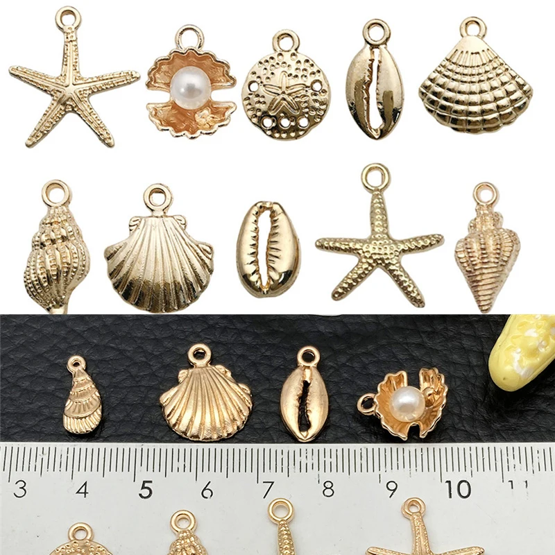30pcs Metal Alloy Shell Starfish Beads Bulk Keychain Earring Charms Necklace Pendants for DIY Bracelet Findings Jewelry Making