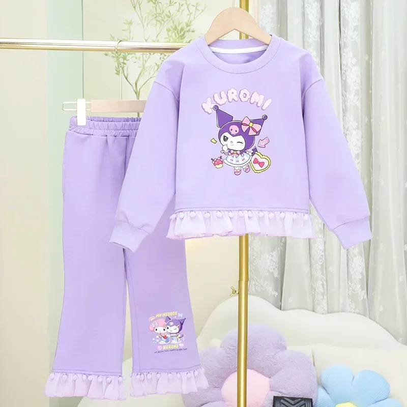 Sanrios My Melody Anime Kawaii Autumn Girls Two Piece Set of Children Long Sleeve Pants Fashion Versatile Set Christmas Gifts