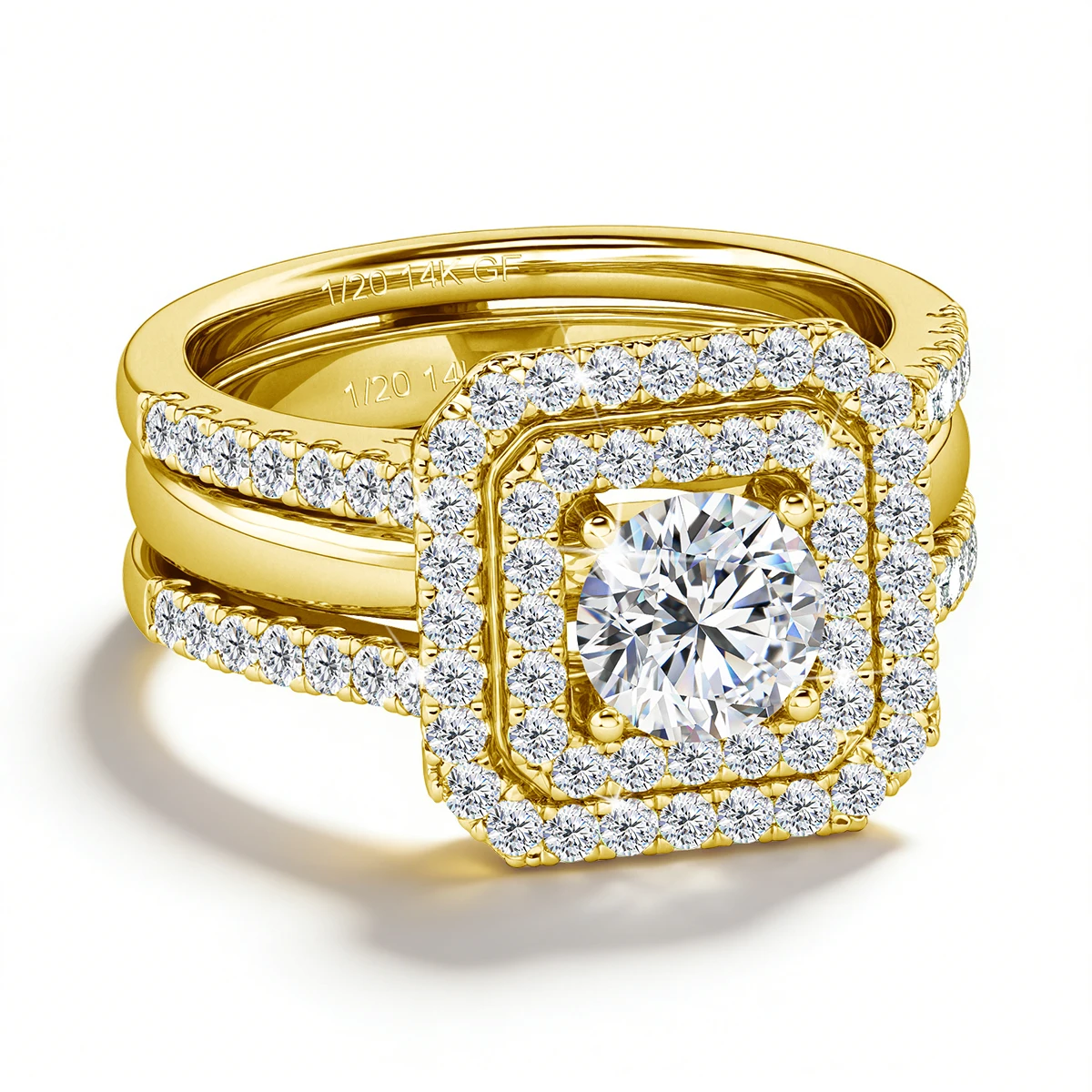 2Pcs/Set Trendy Square Wedding Rings for Women Luxury 14K Gold Filled Dazzling Moissanite Engagement Bride Finger Jewelry