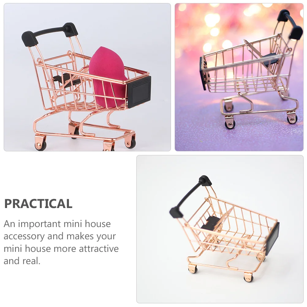 Shopping Cart Miniature Trolley Child Toy Make up Metal Imitated Decor Iron Play House