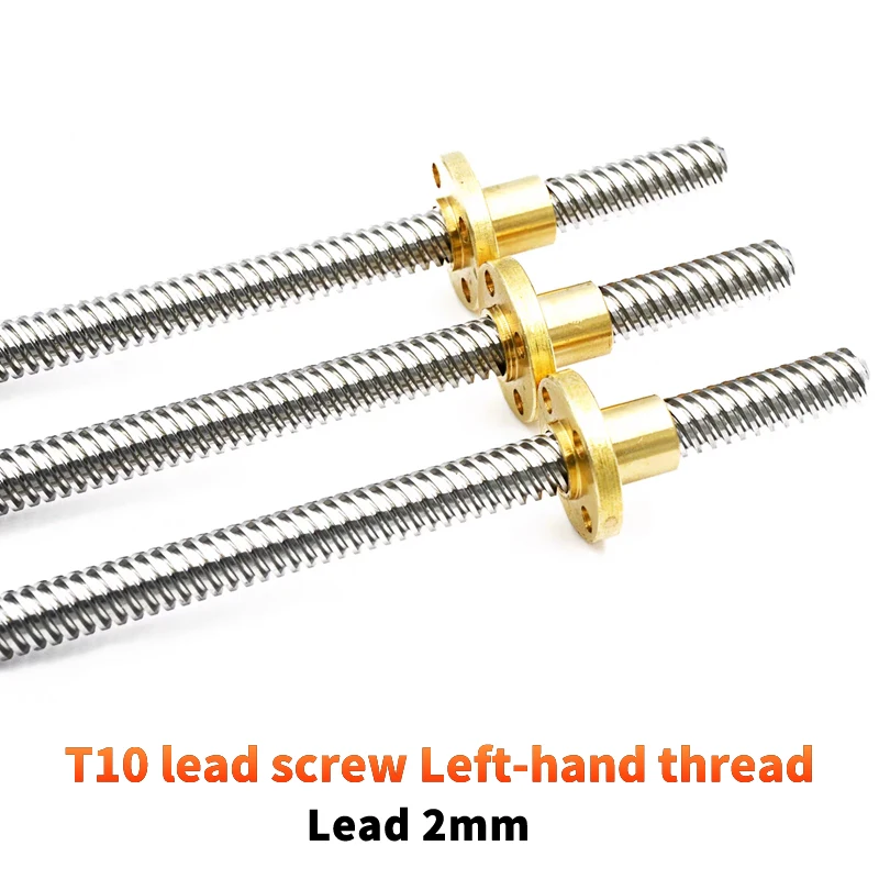 T10 lead screw Left-hand thread lead 2mm 304 stainless steel T10 trapezoidal reverse left-hand screw and reverse copper nut